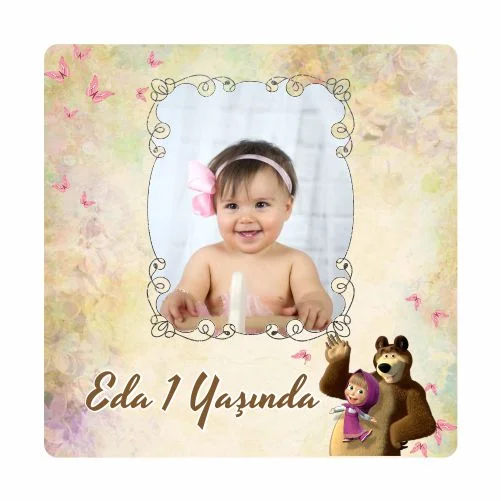 Maşa İle Koca Ayı Temalı Doğum Günü Magneti